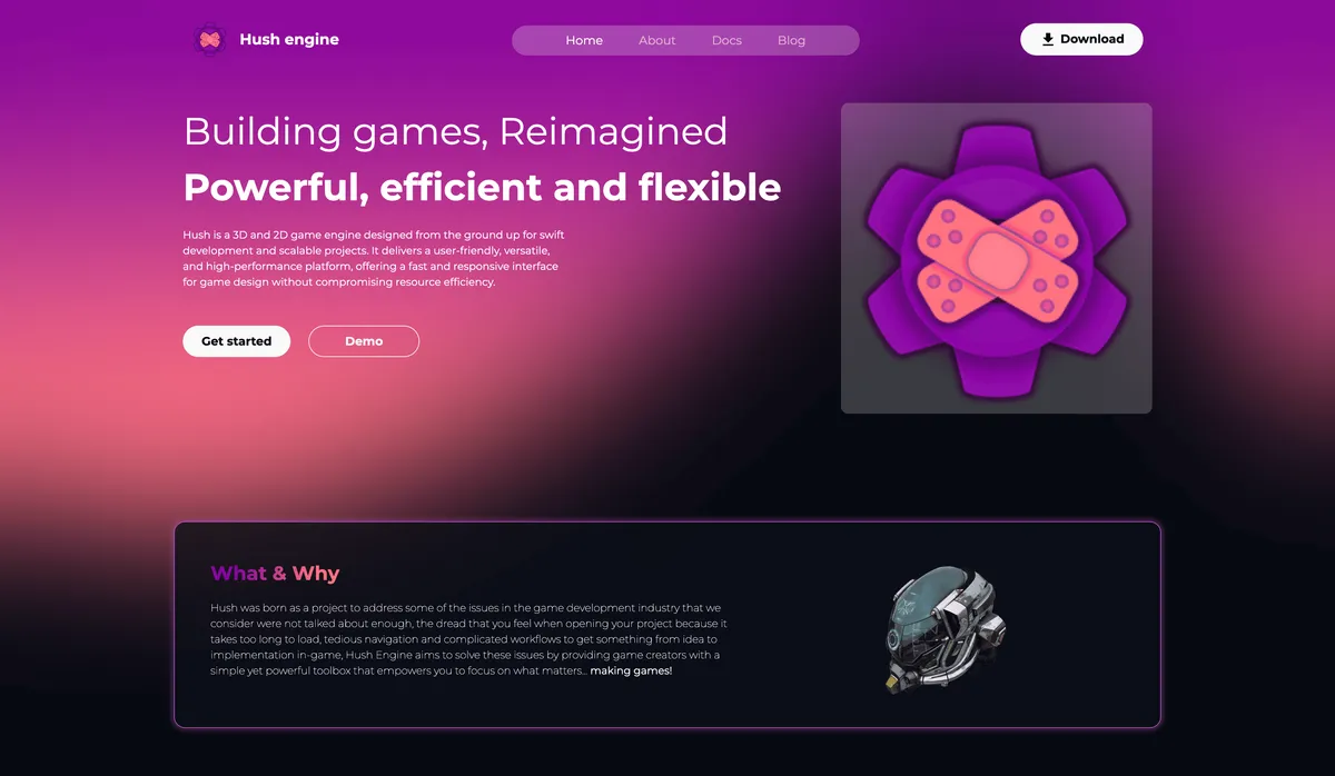 Landing page de Hush Engine desarrollada por DevSpace