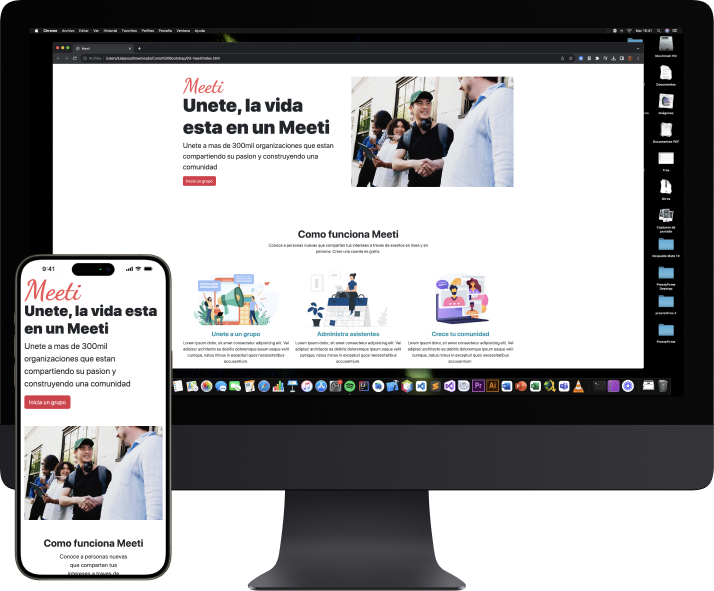 Visualización de una landing page en una computadora iMac